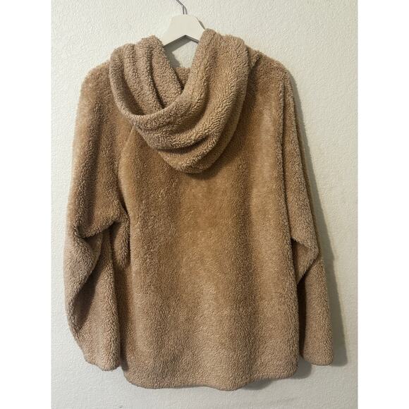 Pink Women's Sherpa Style Pull-Over Hoodie Tan Size L - Picture 2 of 8